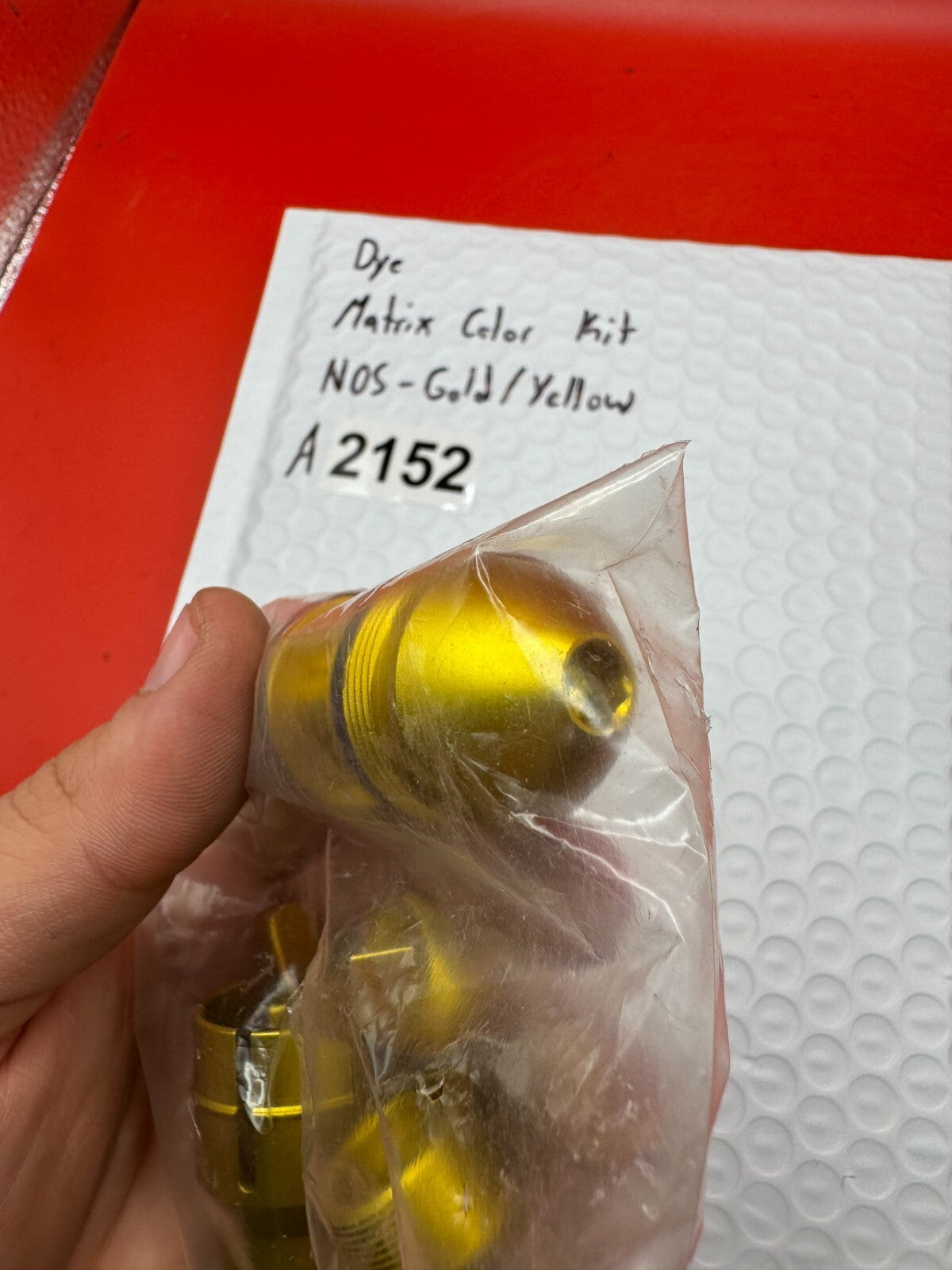 Dye Matrix Color Kit NOS-Gold/Yellow - used paintball color kit (bolt, lpr cap, hpr cap, feed collar) - gold/yellow anno