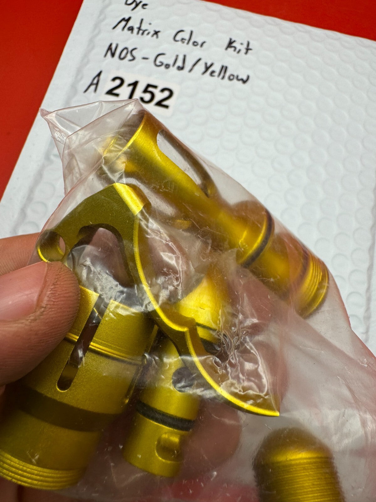 Dye Matrix Color Kit NOS-Gold/Yellow - used paintball color kit (bolt, lpr cap, hpr cap, feed collar) - gold/yellow anno
