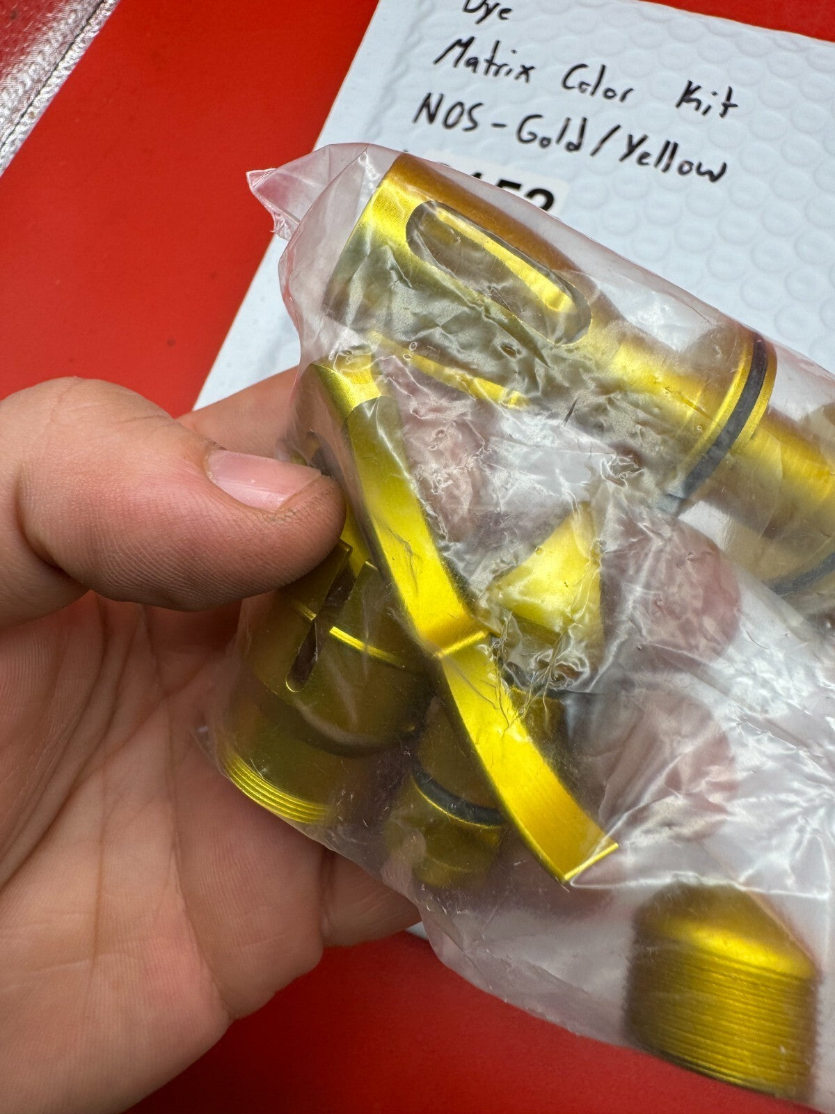 Dye Matrix Color Kit NOS-Gold/Yellow - used paintball color kit (bolt, lpr cap, hpr cap, feed collar) - gold/yellow anno