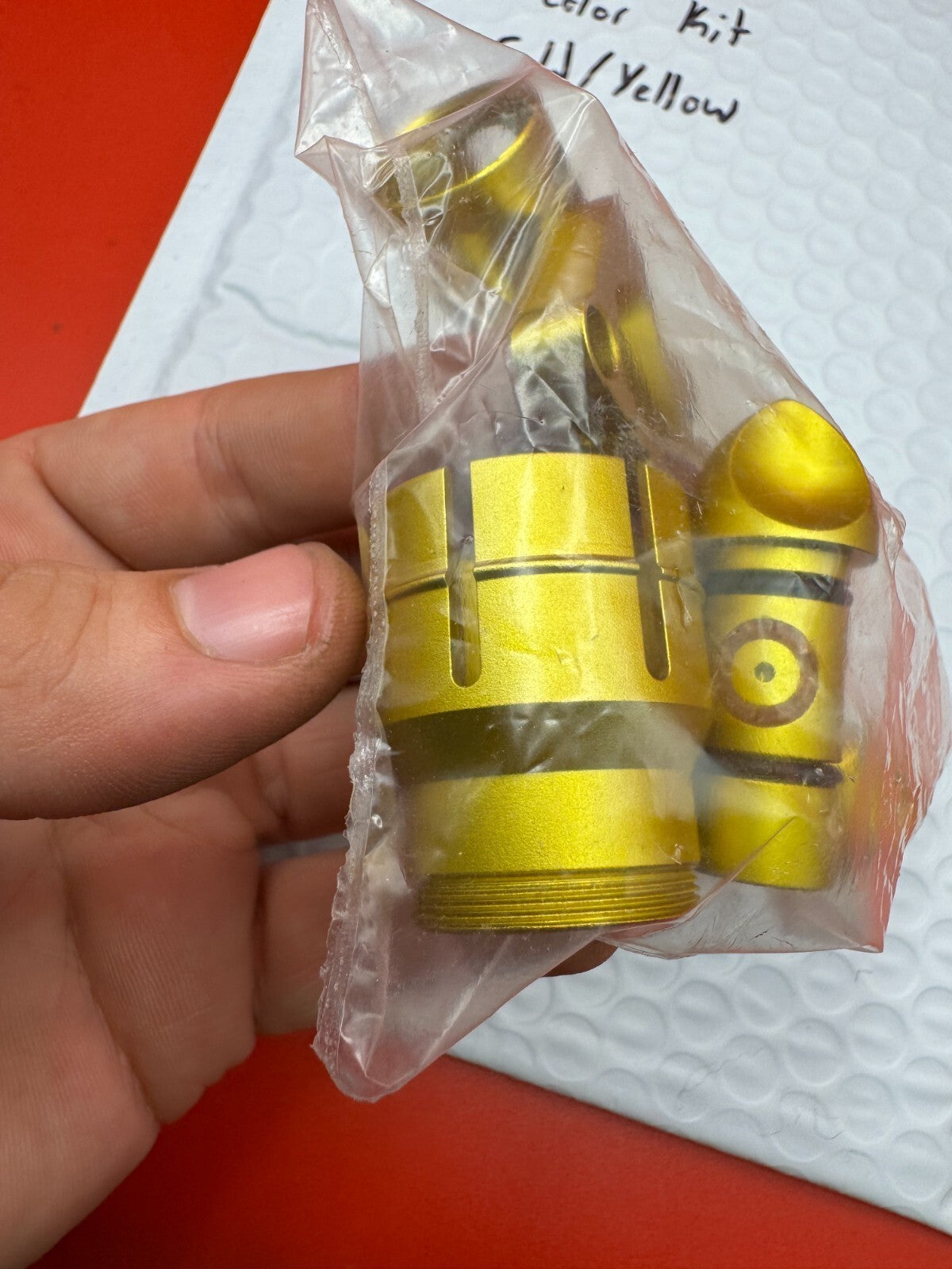 Dye Matrix Color Kit NOS-Gold/Yellow - used paintball color kit (bolt, lpr cap, hpr cap, feed collar) - gold/yellow anno