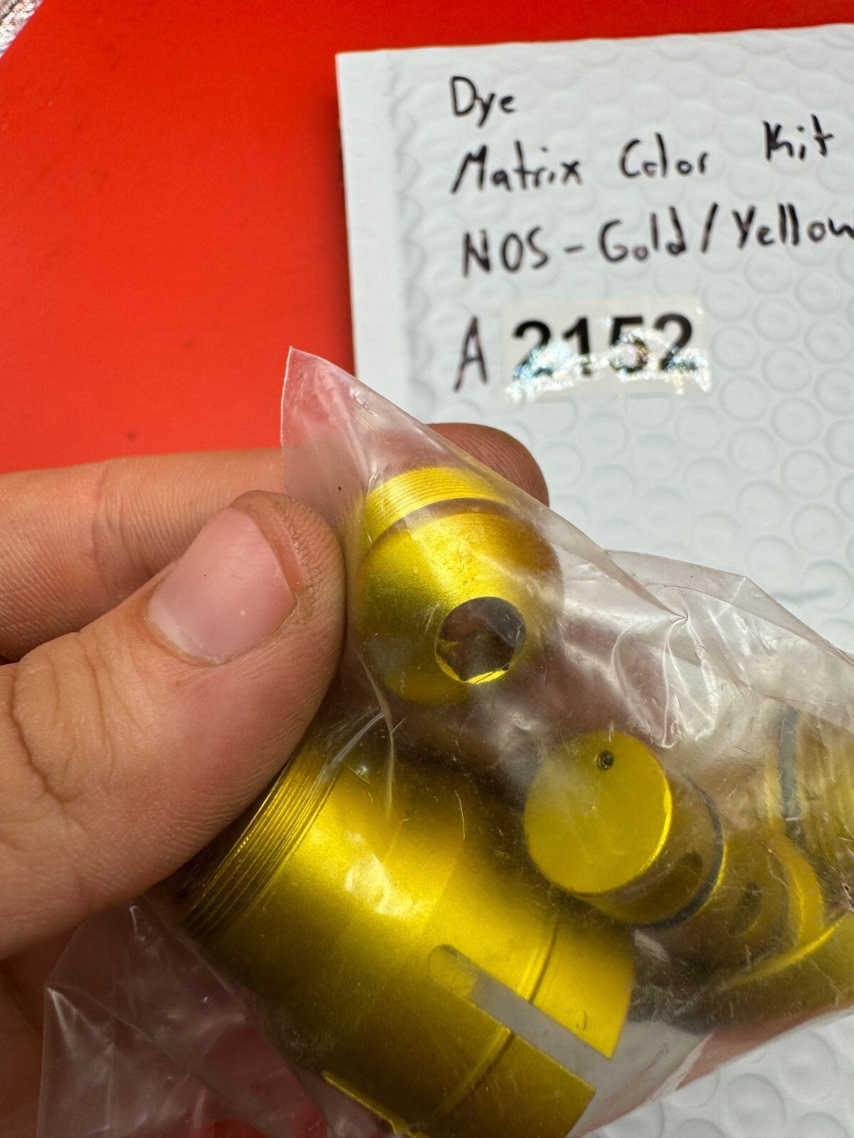 Dye Matrix Color Kit NOS-Gold/Yellow - used paintball color kit (bolt, lpr cap, hpr cap, feed collar) - gold/yellow anno