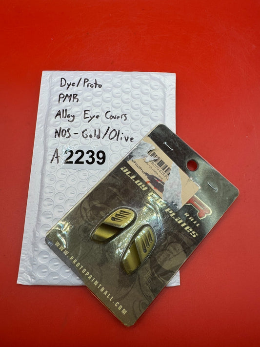 Dye/Proto PMR Alloy Eye Covers NOS-Gold/Olive - used paintball eye covers - gold/olive anno