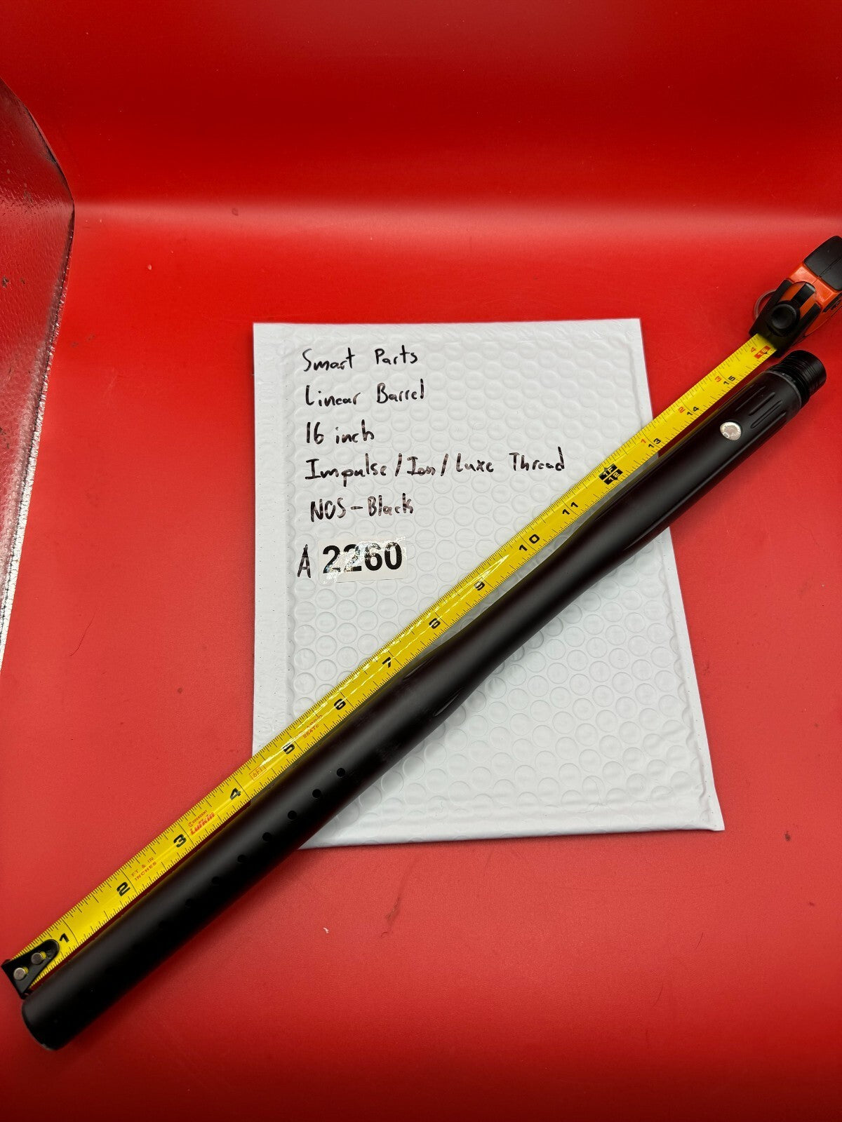 Smart Parts Linear Barrel 16 inch Impulse/Ion/Luxe Thread NOS-Black - used paintball barrel - black
