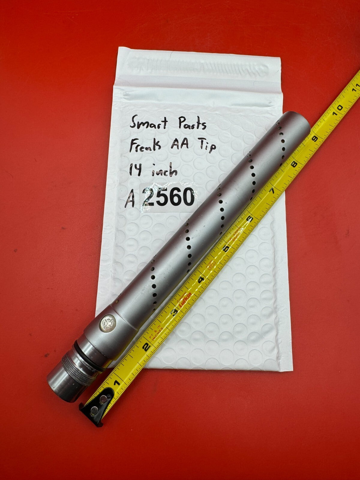 Smart Parts Freak AA Tip 14 inch - used paintball barrel tip - silver