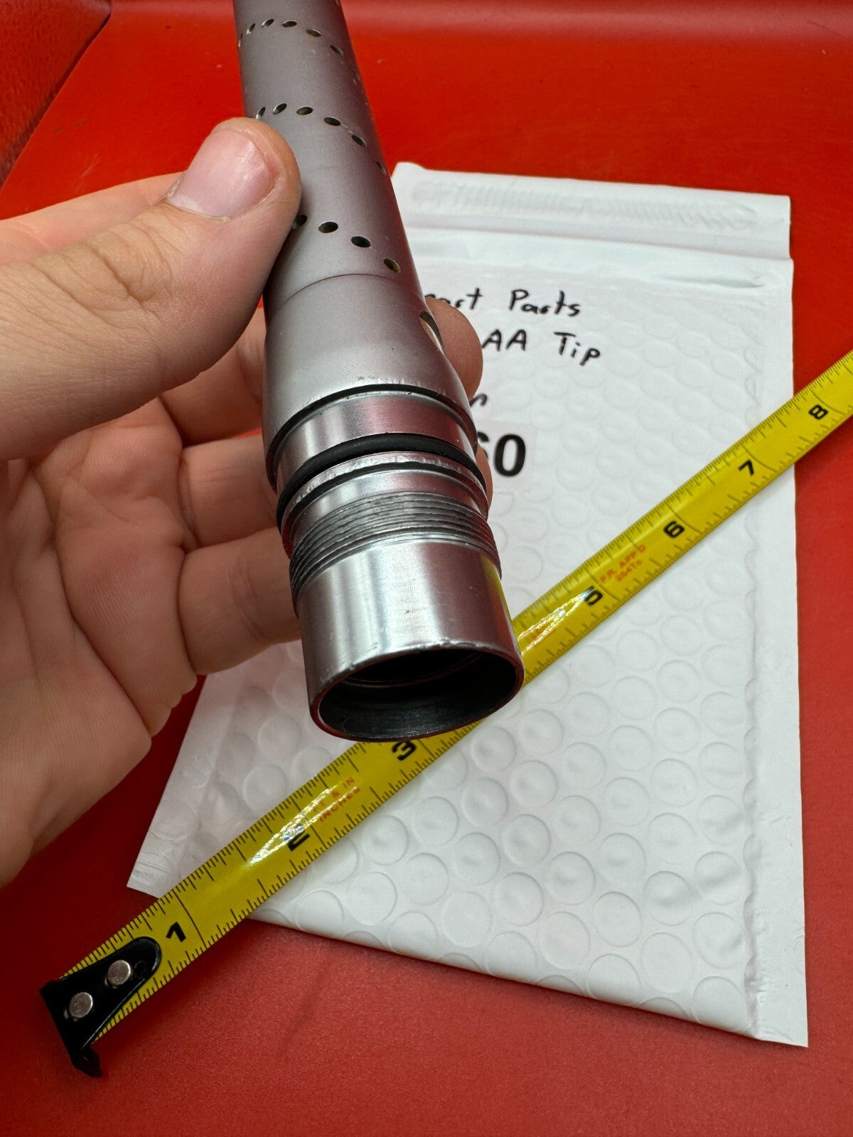 Smart Parts Freak AA Tip 14 inch - used paintball barrel tip - silver