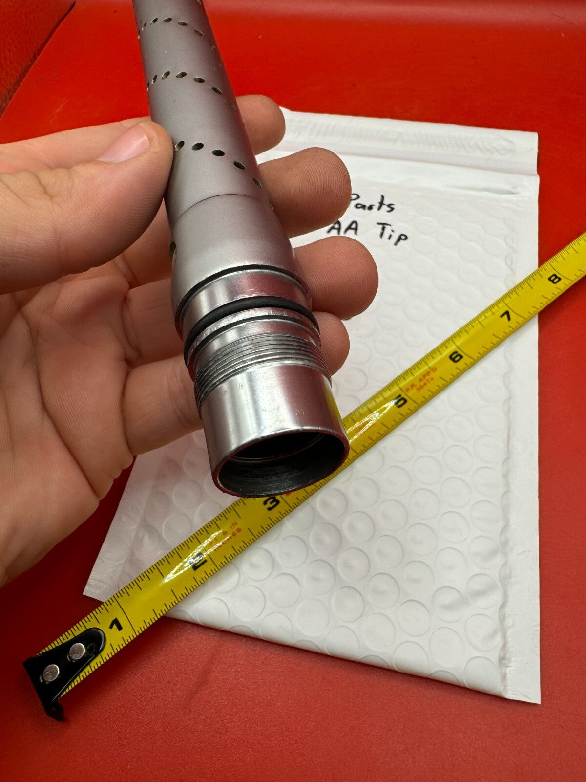 Smart Parts Freak AA Tip 14 inch - used paintball barrel tip - silver