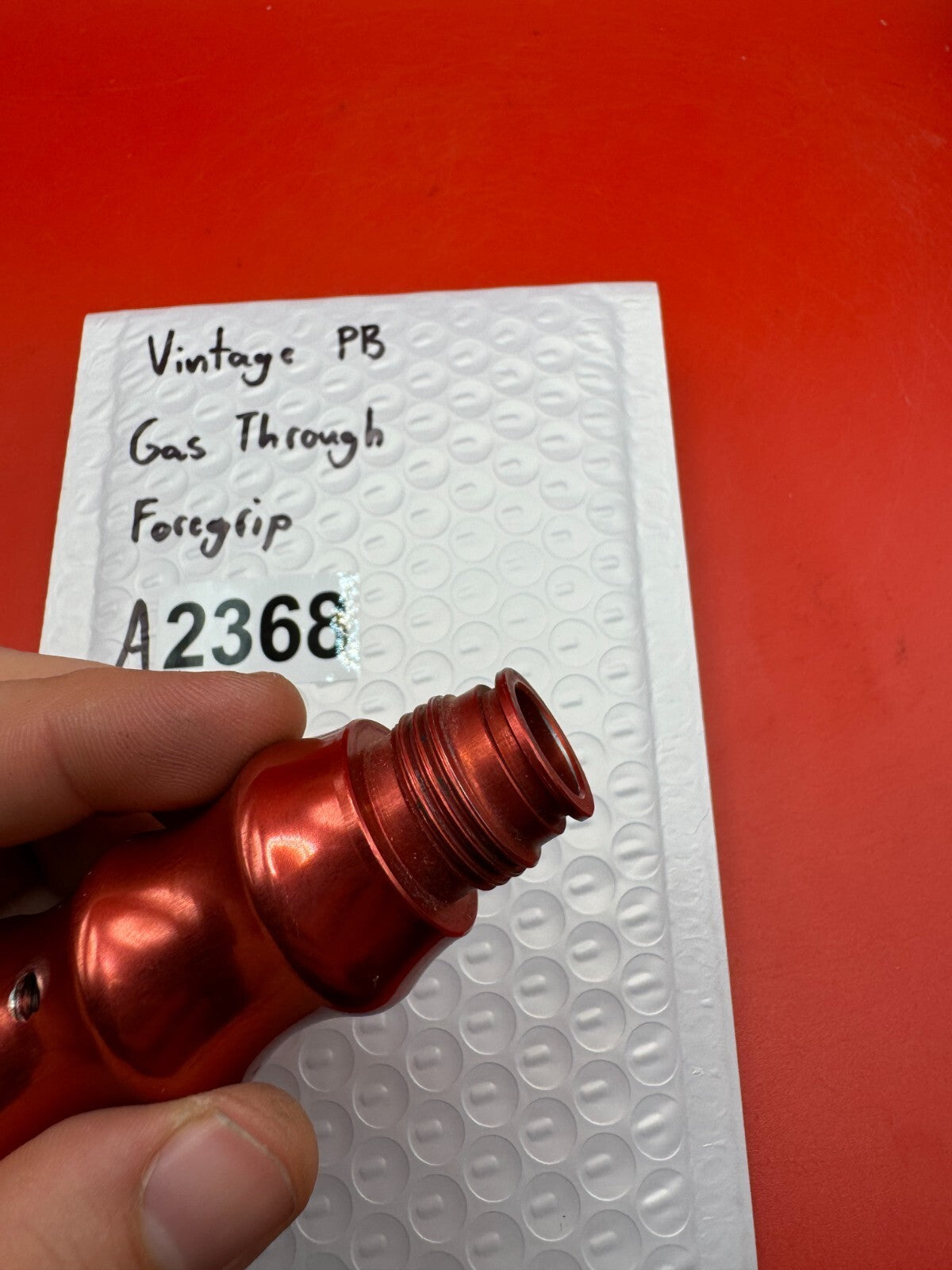 Vintage PB Gas Through Paintball Marker Front Grip - used paintball gas through foregrip - red anno