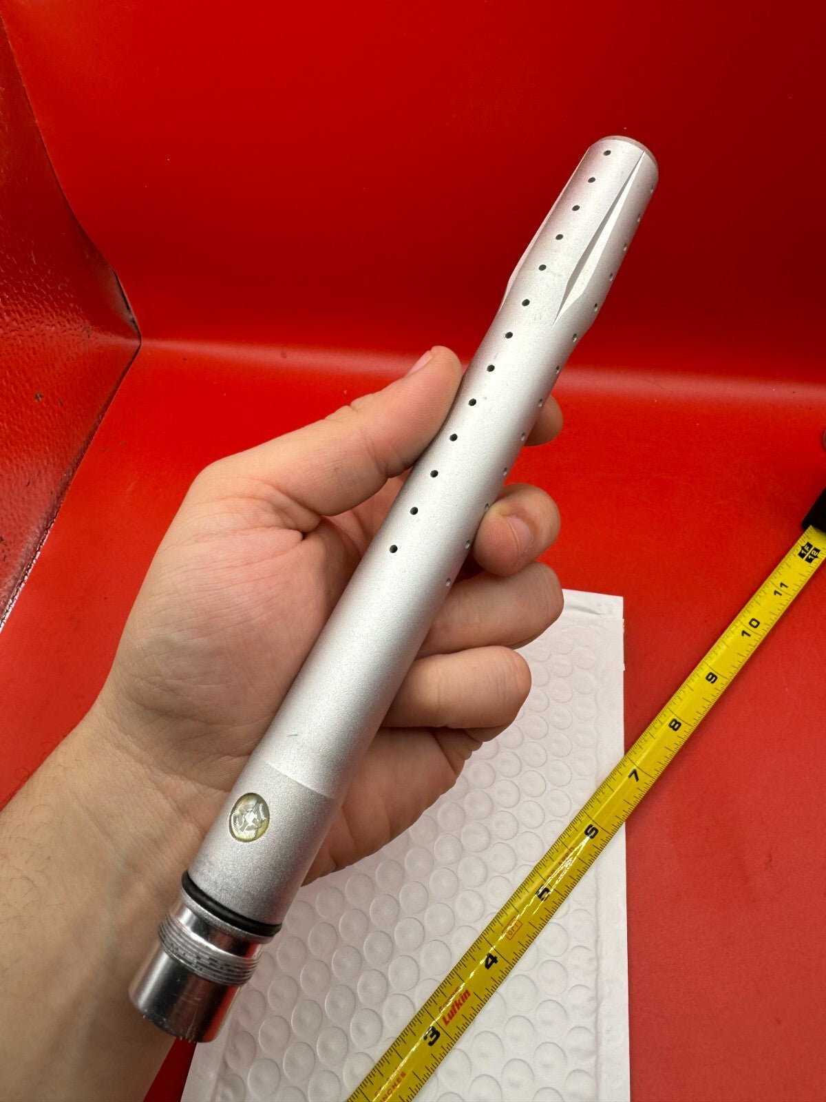 Smart Parts Freak Tip 14 inch - used paintball barrel tip - silver