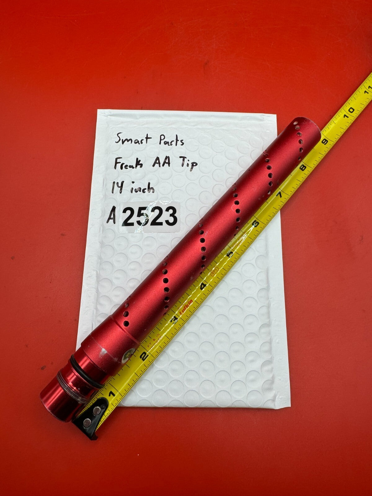 Smart Parts Freak AA Tip 14 inch - used paintball barrel tip - red anno