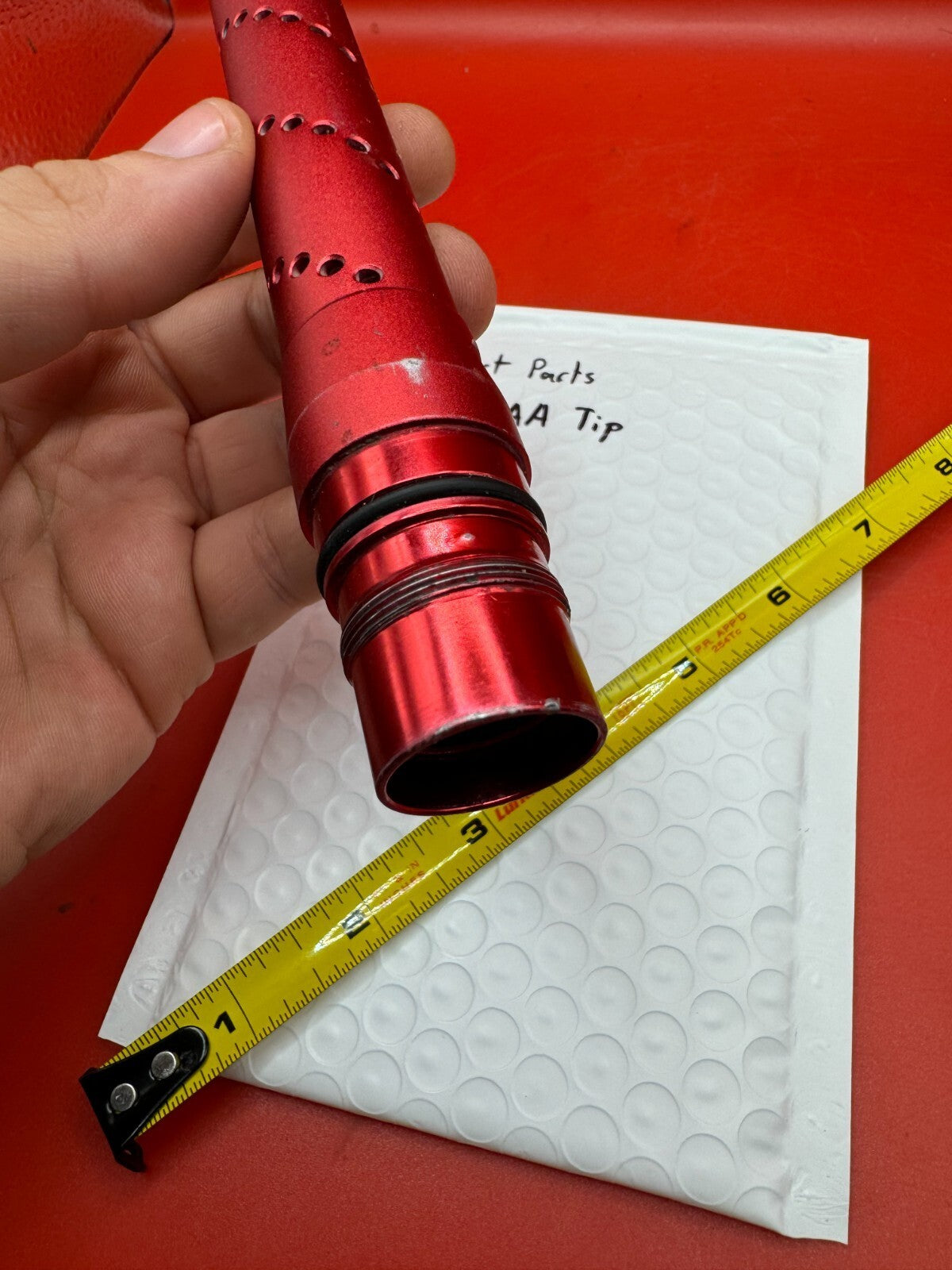 Smart Parts Freak AA Tip 14 inch - used paintball barrel tip - red anno