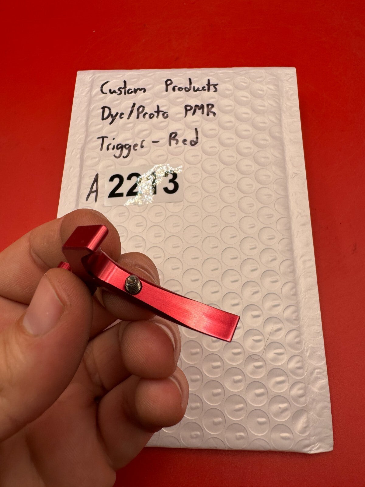 Custom Products Dye/Proto PMR Trigger-Red - used paintball trigger - red anno