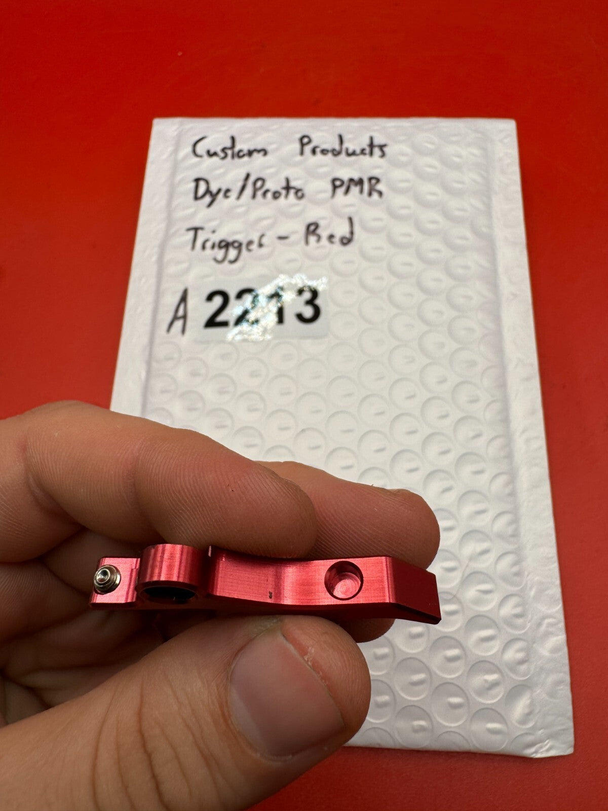 Custom Products Dye/Proto PMR Trigger-Red - used paintball trigger - red anno