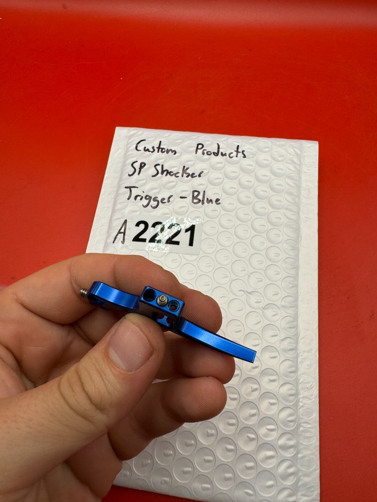 Custom Products SP Shocker Trigger-Blue - used paintball trigger - blue anno