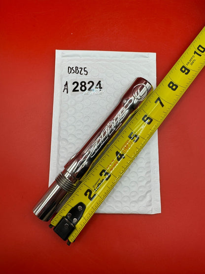 Dye SS Angel Threaded .688 Paintball Barrel Back - used paintball barrel back - silver/red anno