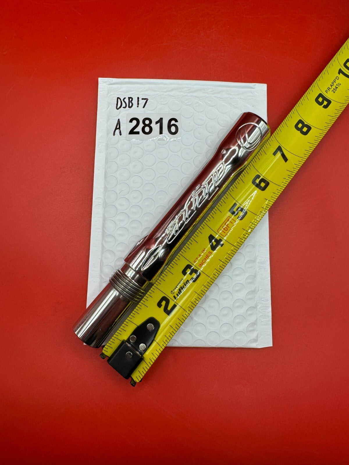 Dye SS Angel Threaded .688 Paintball Barrel Back - used paintball barrel back - red anno/silver