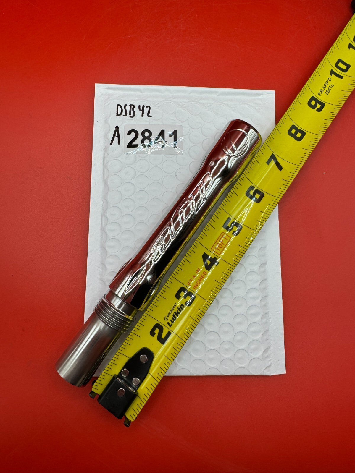 Dye SS Angel Threaded .688 Paintball Barrel Back - used paintball barrel back - red/silver