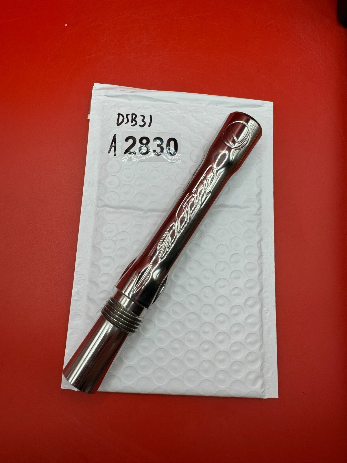 Dye SS Angel Threaded .688 Paintball Barrel Back - used paintball barrel back - silver