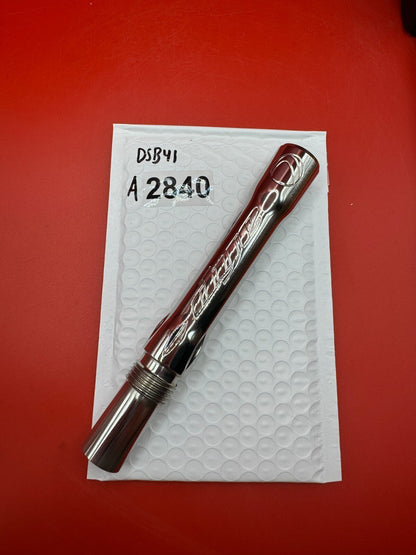 Dye SS Angel Threaded .688 Paintball Barrel Back - used paintball barrel back - silver/red anno