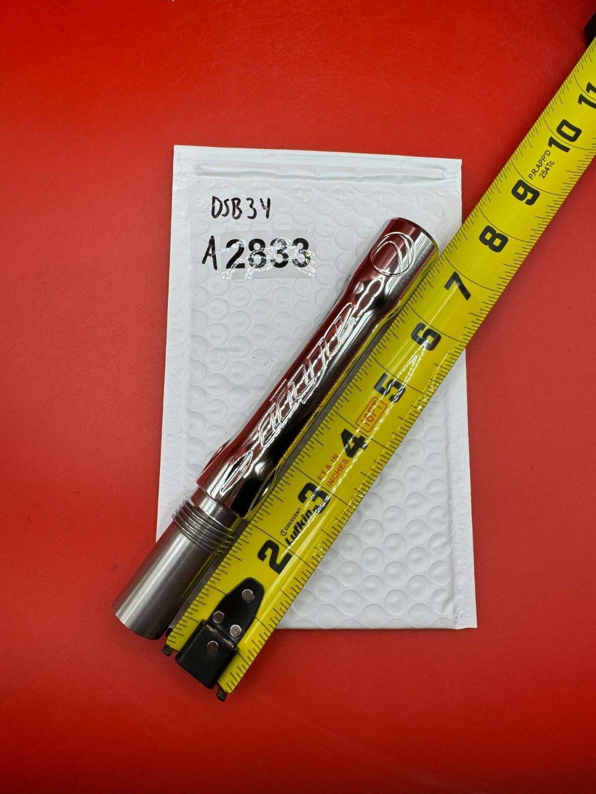 Dye SS Angel Threaded .688 Paintball Barrel Back - used paintball barrel back - silver/chrome
