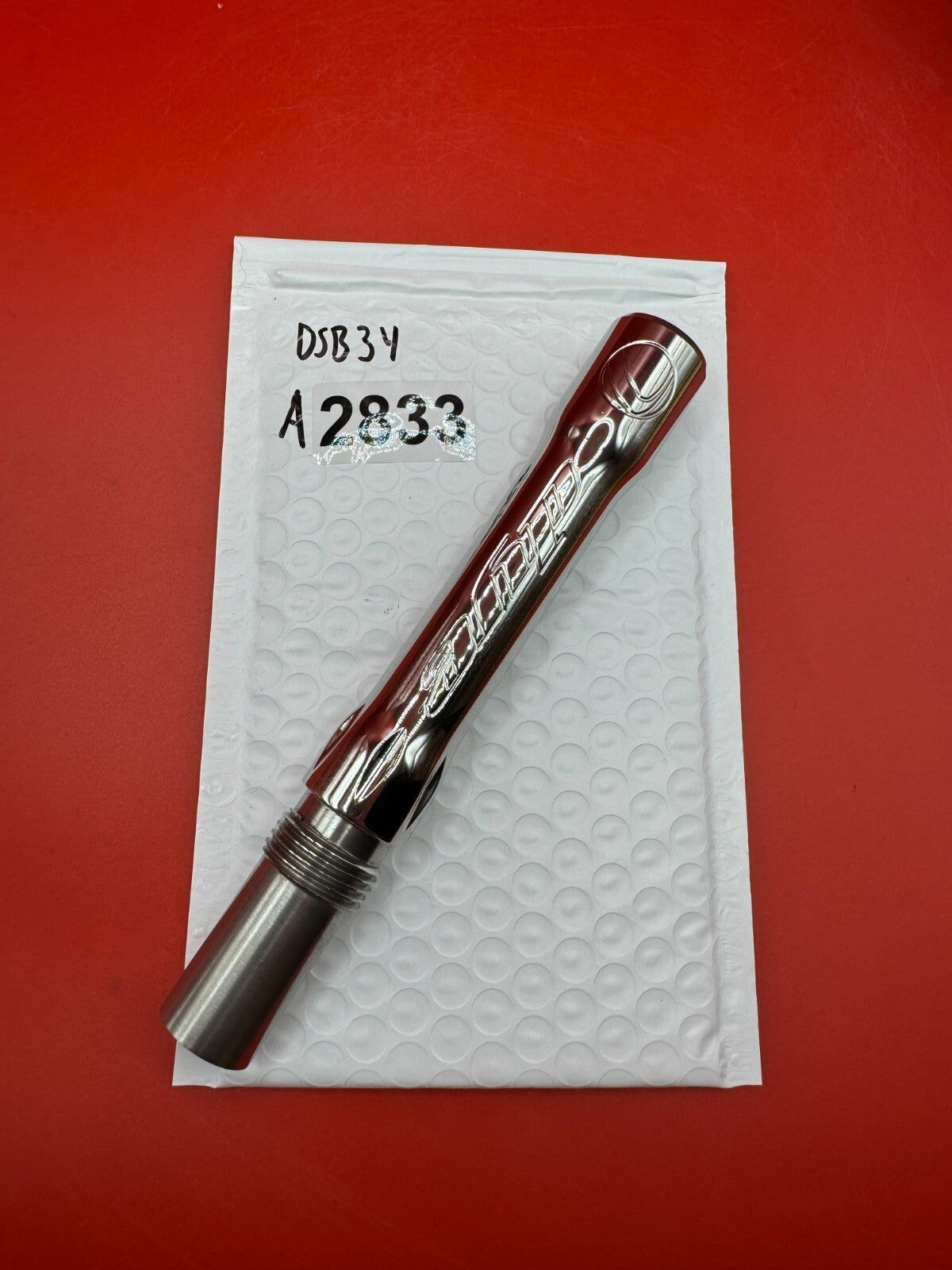 Dye SS Angel Threaded .688 Paintball Barrel Back - used paintball barrel back - silver/chrome