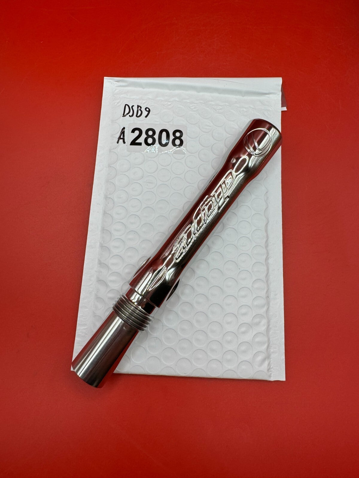 Dye SS Angel Threaded .688 Paintball Barrel Back - used paintball barrel back - silver/chrome
