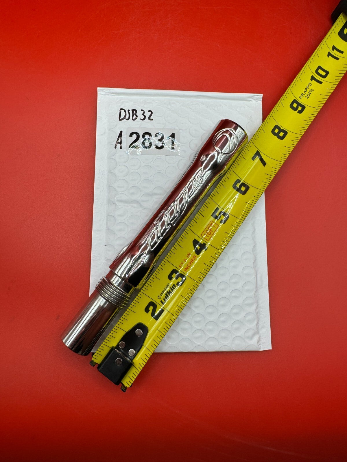 Dye SS Angel Threaded .688 Paintball Barrel Back - used paintball barrel back - silver chrome