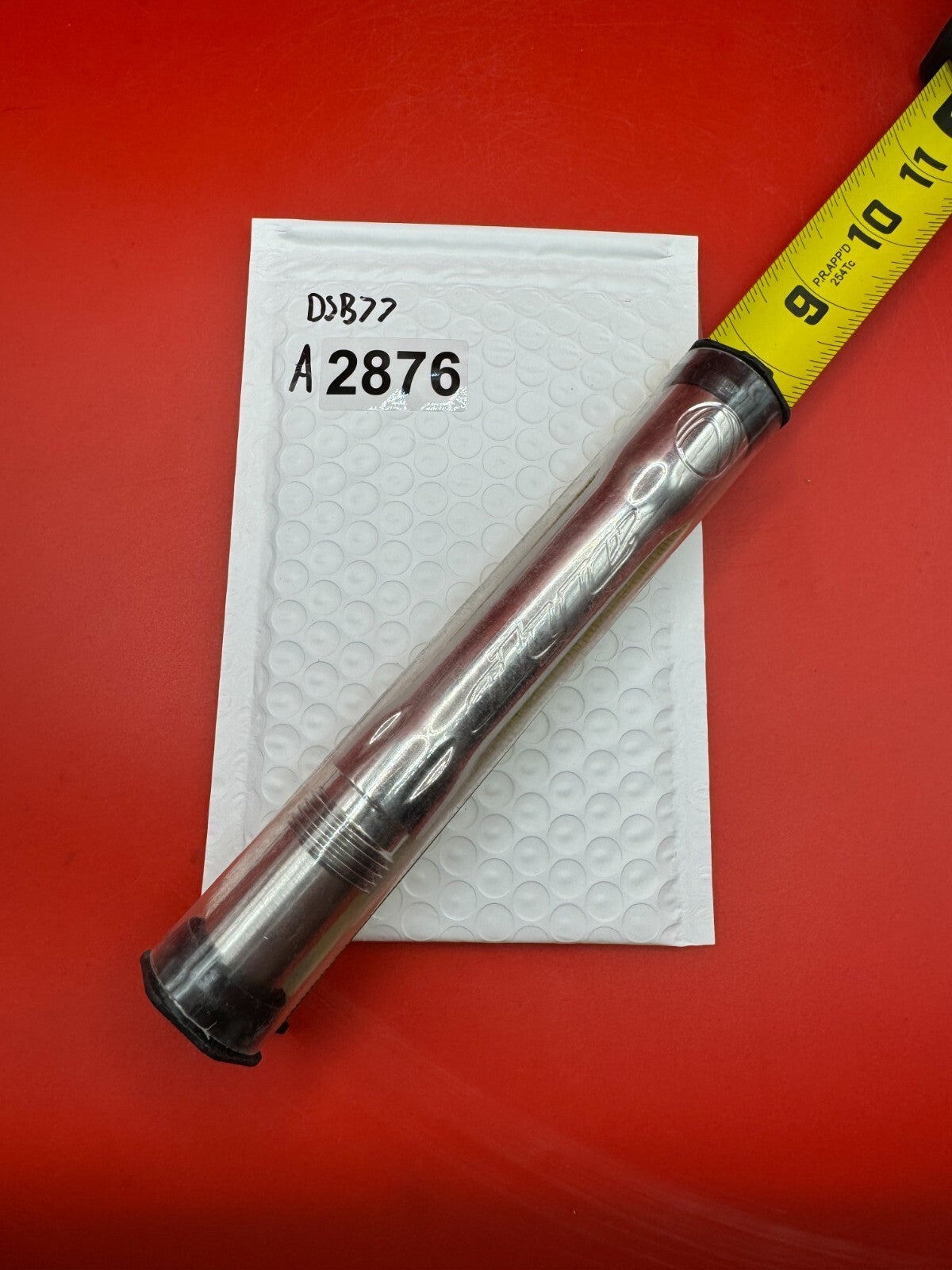 Dye SS Angel Threaded .688 Paintball Barrel Back - used paintball barrel back - red anno/silver