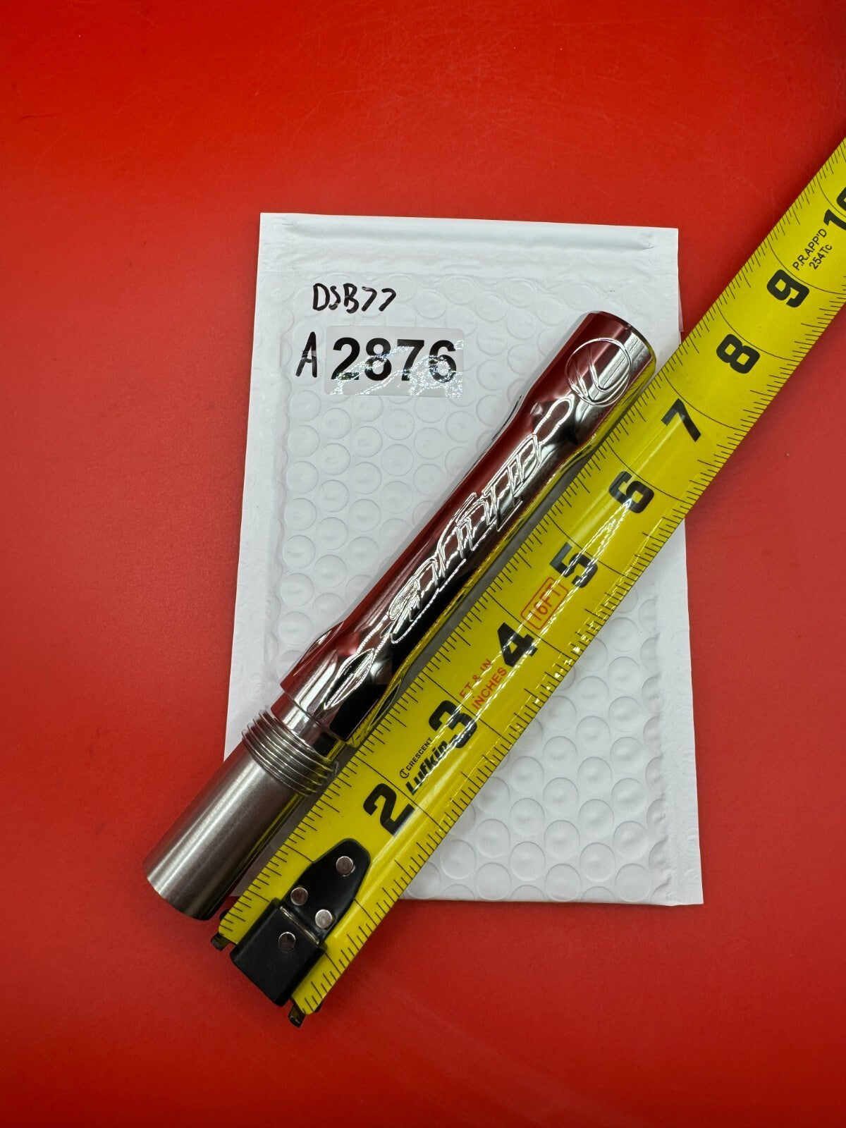 Dye SS Angel Threaded .688 Paintball Barrel Back - used paintball barrel back - red anno/silver