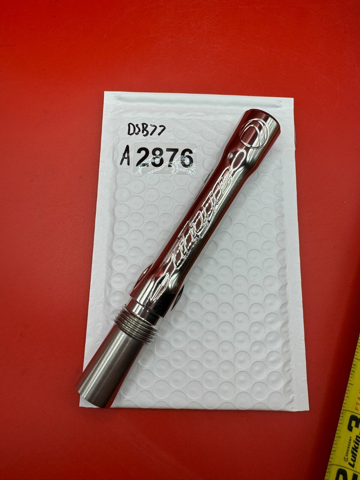 Dye SS Angel Threaded .688 Paintball Barrel Back - used paintball barrel back - red anno/silver