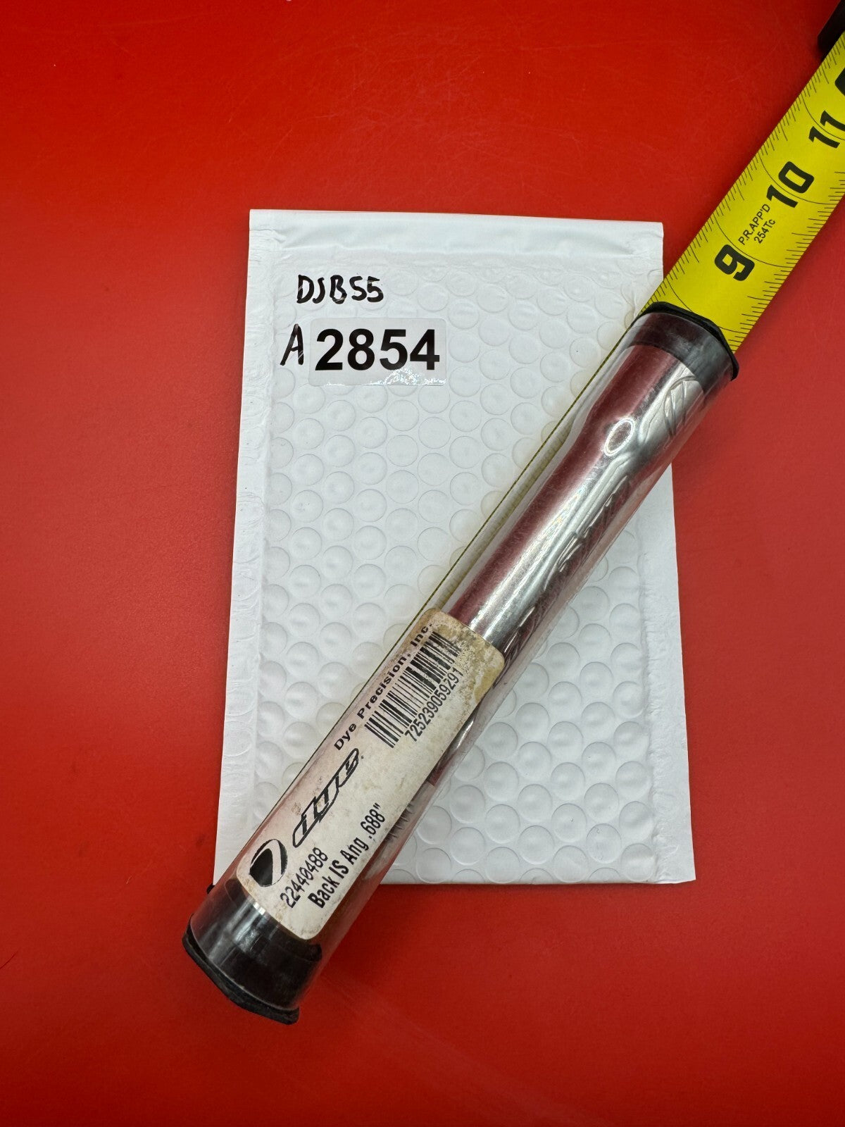 Dye SS Angel Threaded .688 Paintball Barrel Back - used paintball barrel back - silver/red anno
