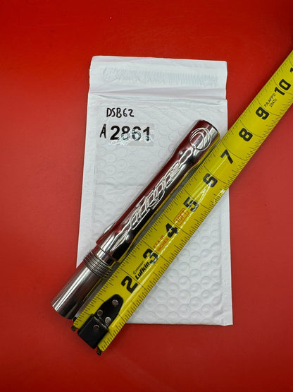 Dye SS Angel Threaded .688 Paintball Barrel Back - used paintball barrel back - red anno / polished silver