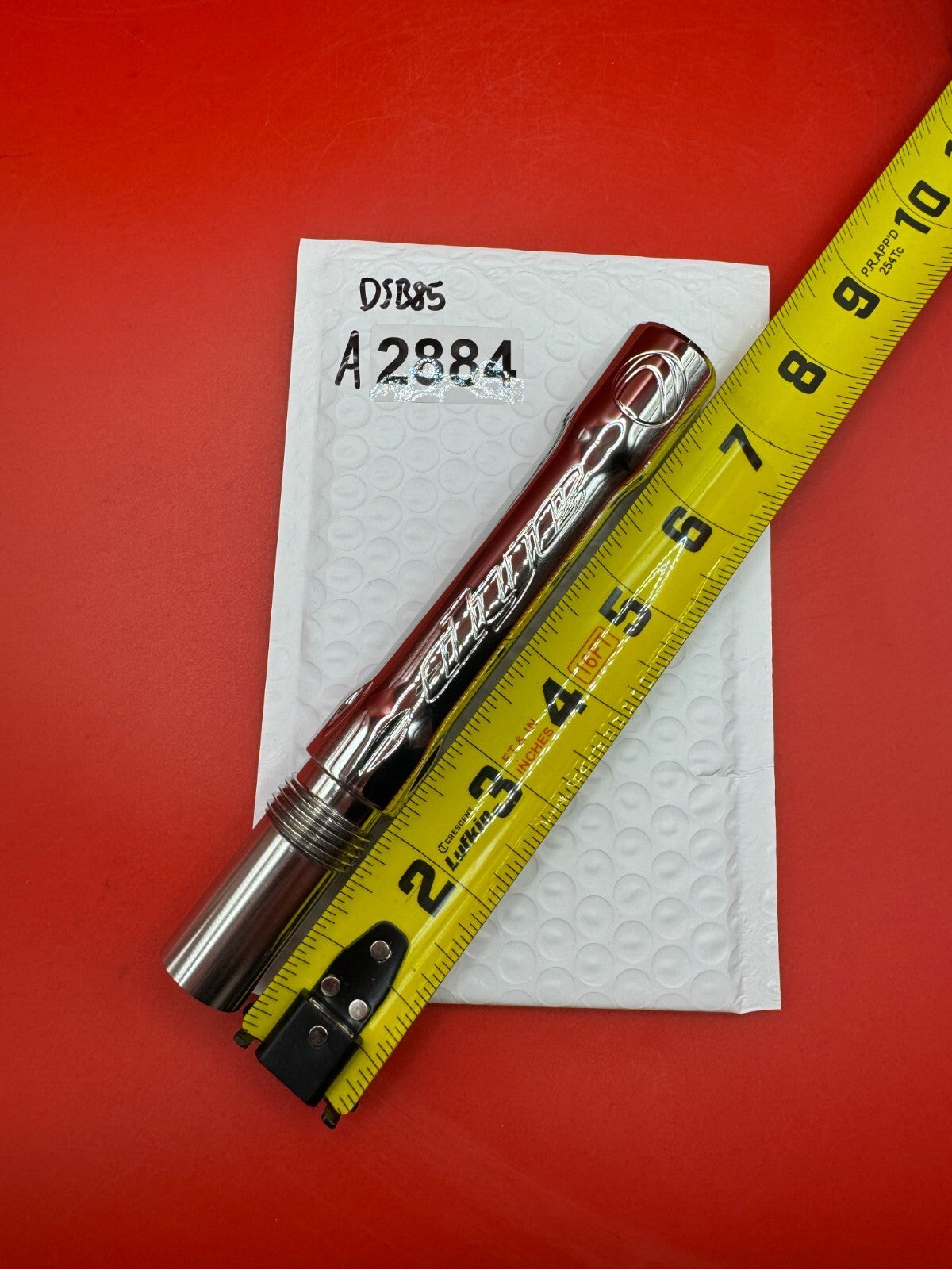 Angel Dye Back .688 Stainless Steel - used paintball barrel back - red anno/silver