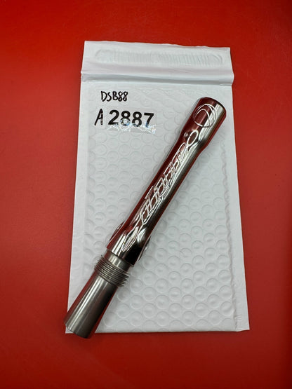 Angel Dye Back .688 Stainless Steel - used paintball barrel back - silver/red anno