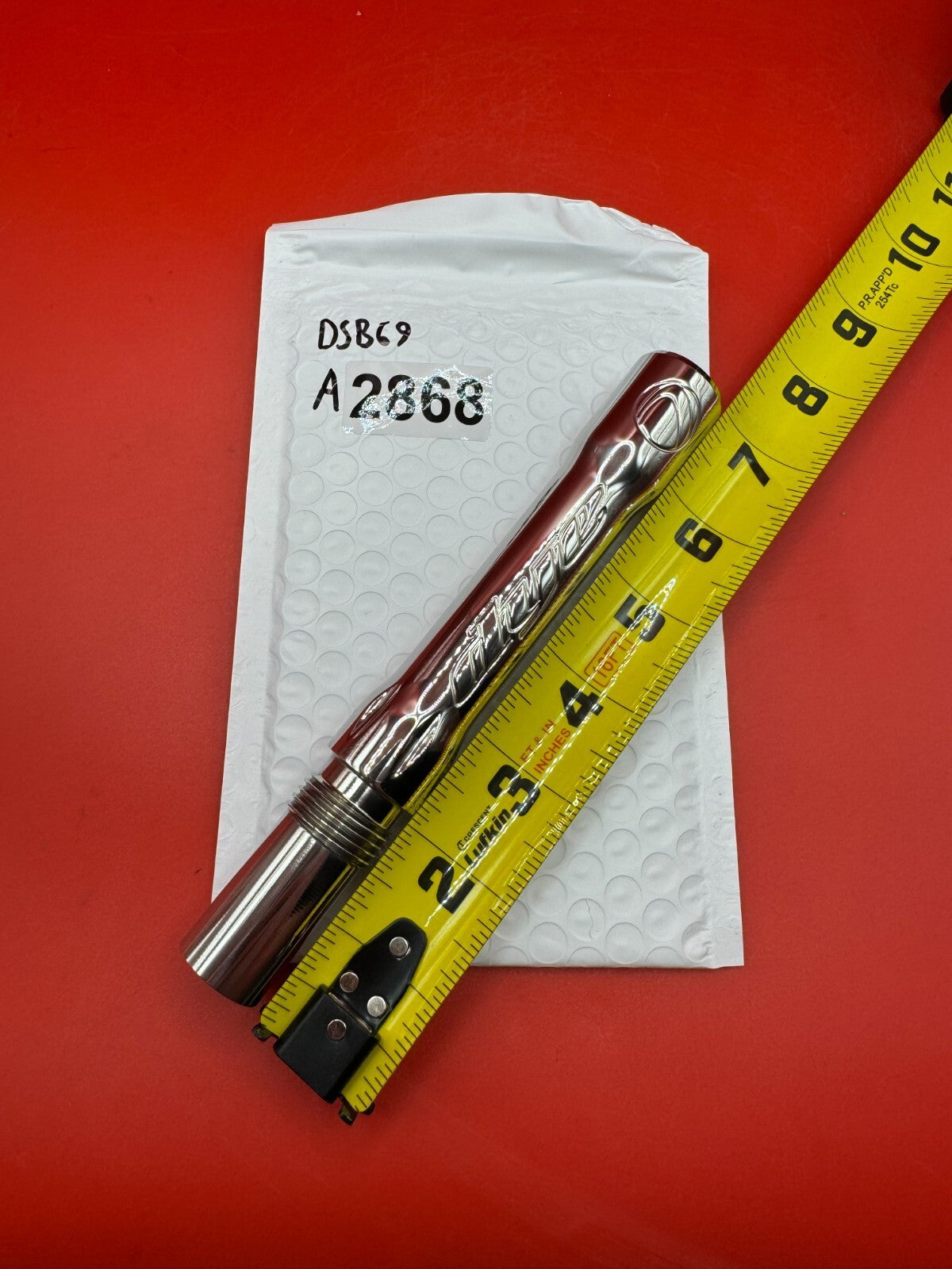 Angel Dye Back .688 Stainless Steel - used paintball barrel back - red anno/silver chrome