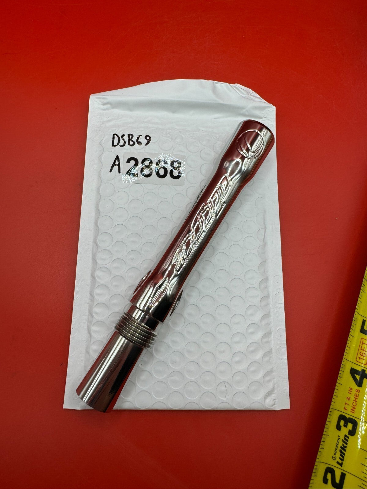 Angel Dye Back .688 Stainless Steel - used paintball barrel back - red anno/silver chrome