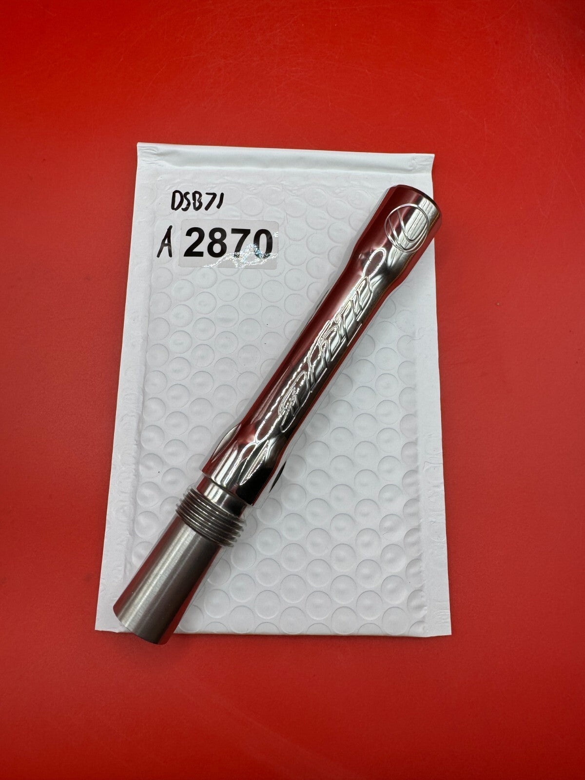 Angel Dye Back .688 Stainless Steel - used paintball barrel back - red anno/silver