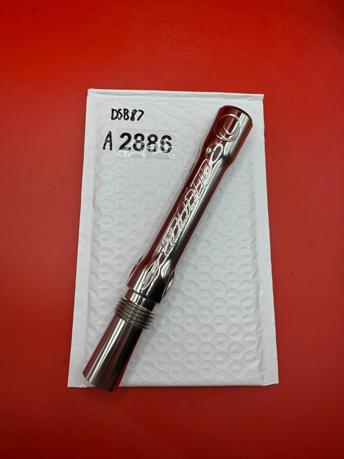 Angel Dye Back .688 Stainless Steel - used paintball barrel back - red/silver