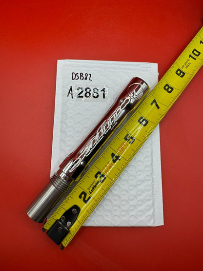 Angel Dye Back .688 Stainless Steel - used paintball barrel back - silver/red anno
