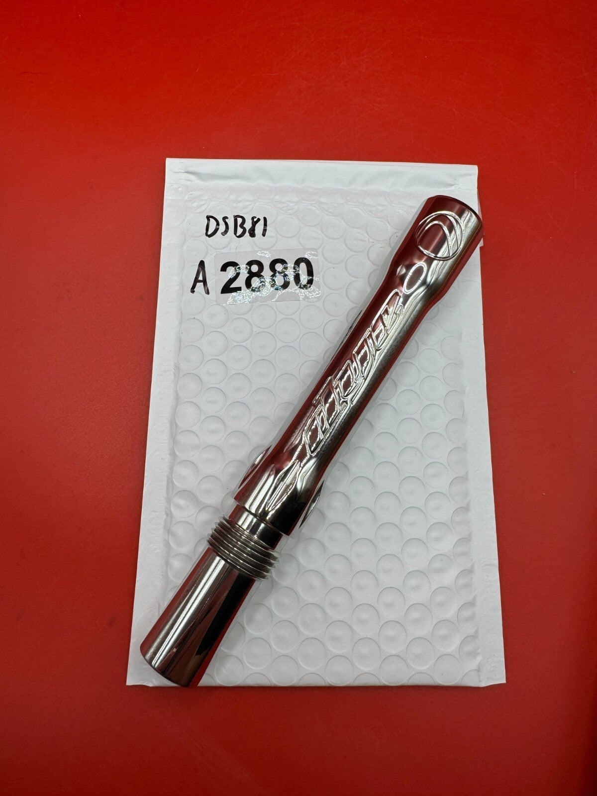 Angel Dye Back .688 Stainless Steel - used paintball barrel back - silver/red
