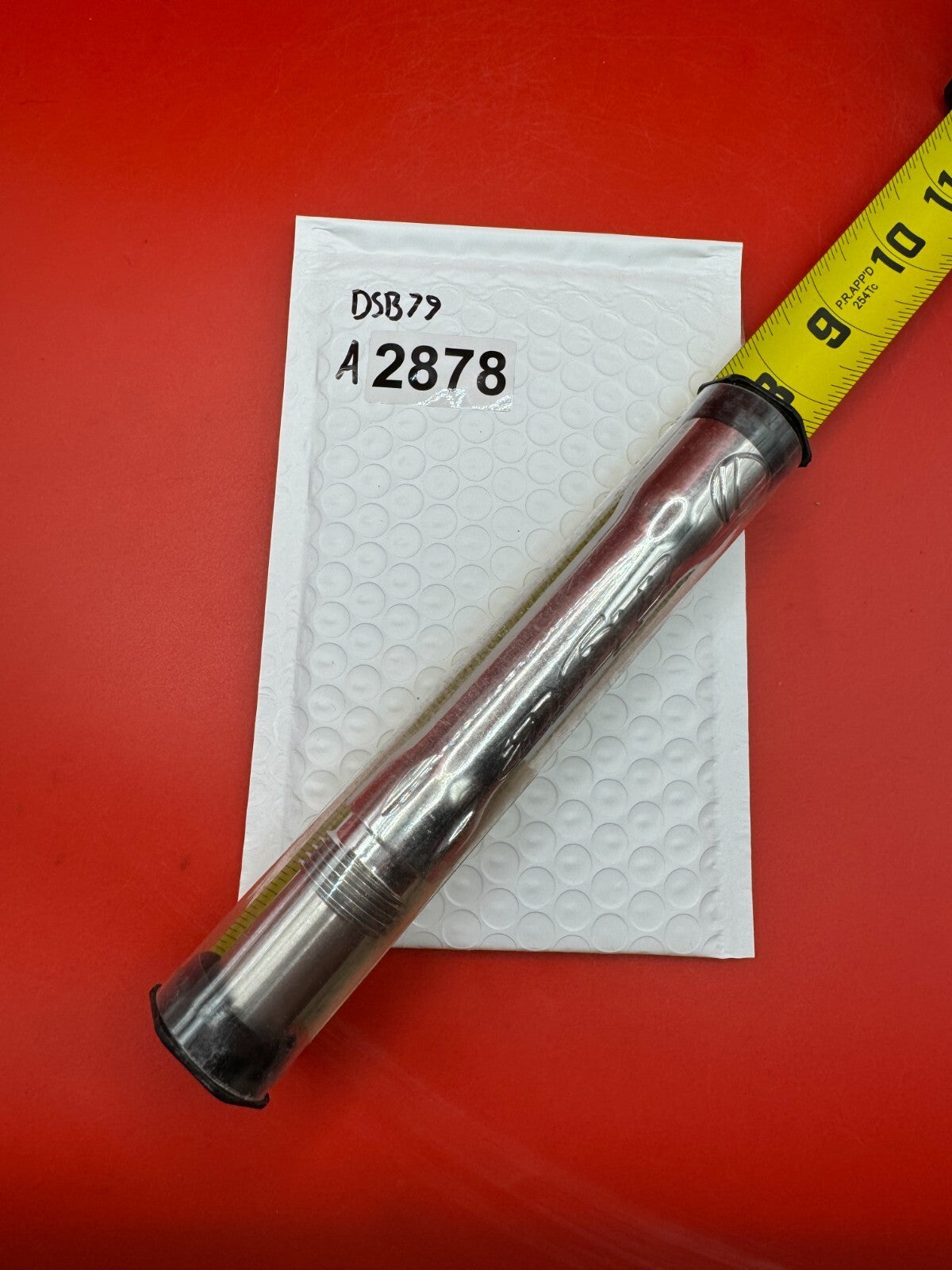 Angel Dye Back .688 Stainless Steel - used paintball barrel back - silver/red anno