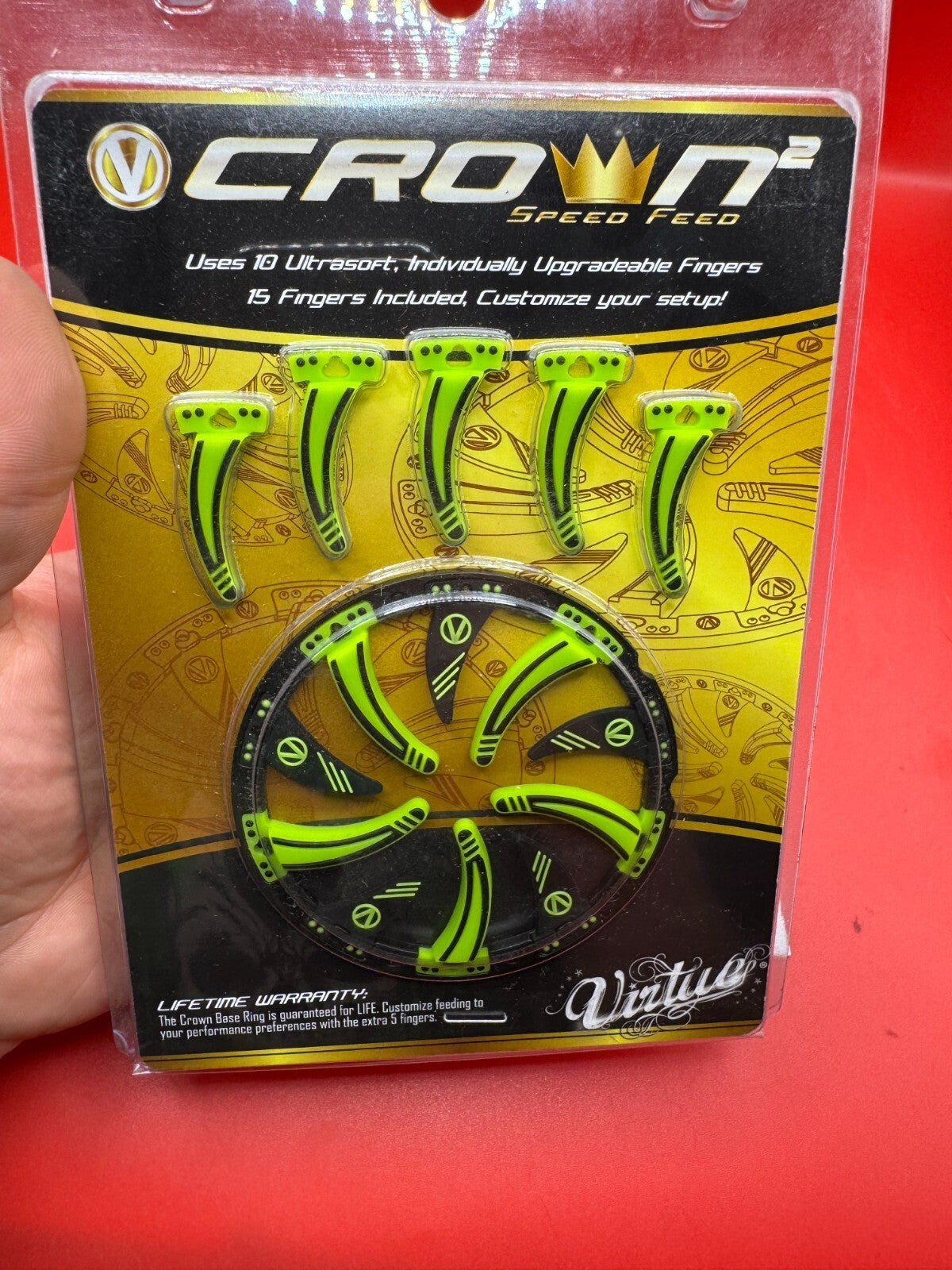 Virtue Crown Speed Feed NOS-Green Rotor - used paintball speed feed - lime green