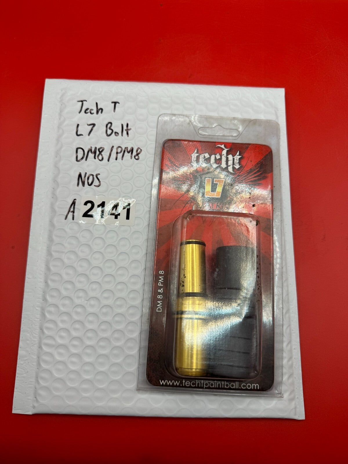 Tech T L7 Bolt DM8/PM8 NOS - used paintball bolt - gold/black