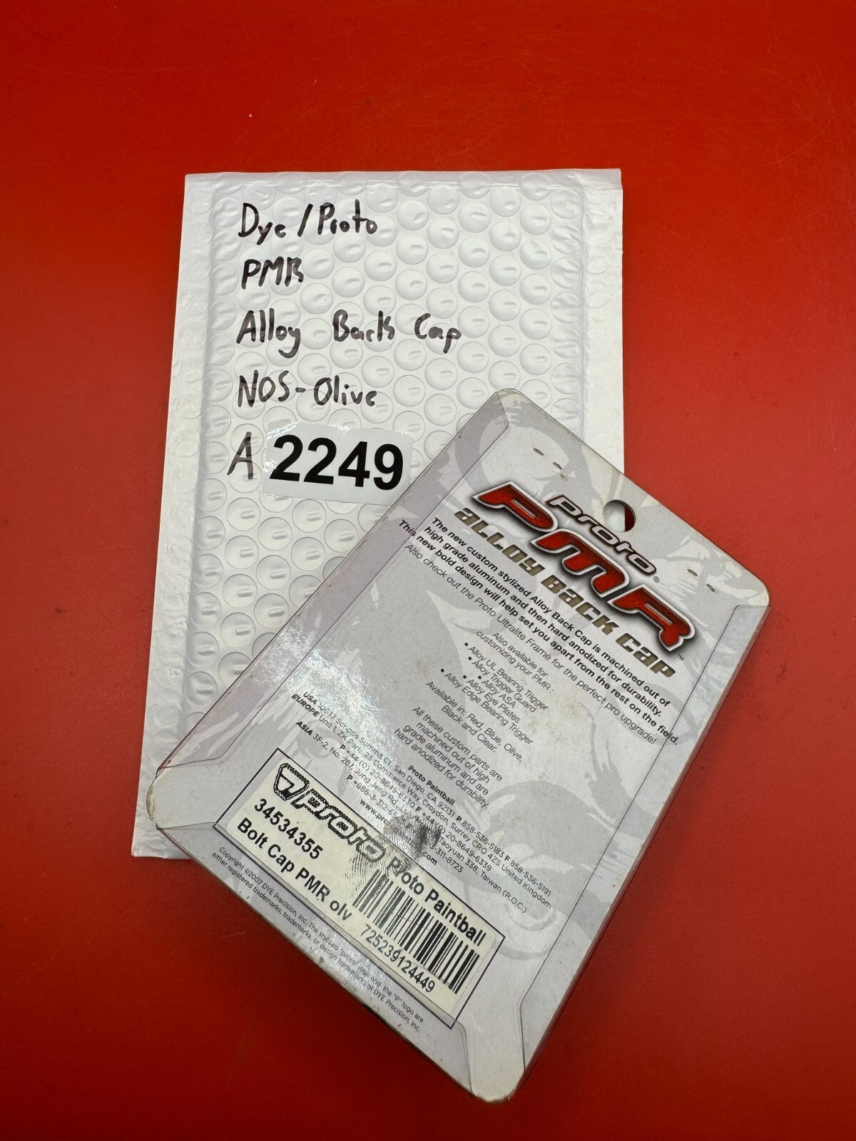 Dye/Proto PMR Alloy Back Cap NOS-Olive - used paintball bolt back cap - olive