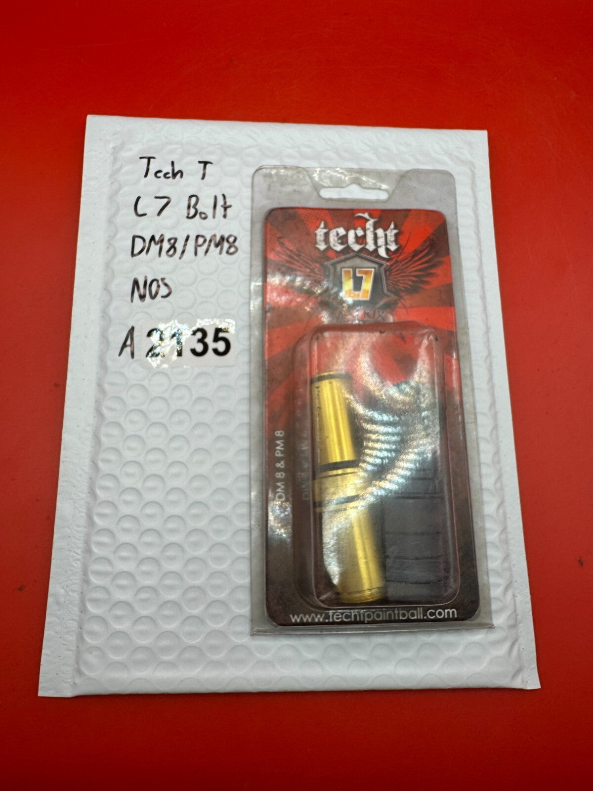 Tech T L7 Bolt DM8/PM8 NOS - used paintball bolt - gold/black