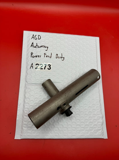 AGD Automag Power Feed Body - used paintball power feed body - matte silver / gunmetal
