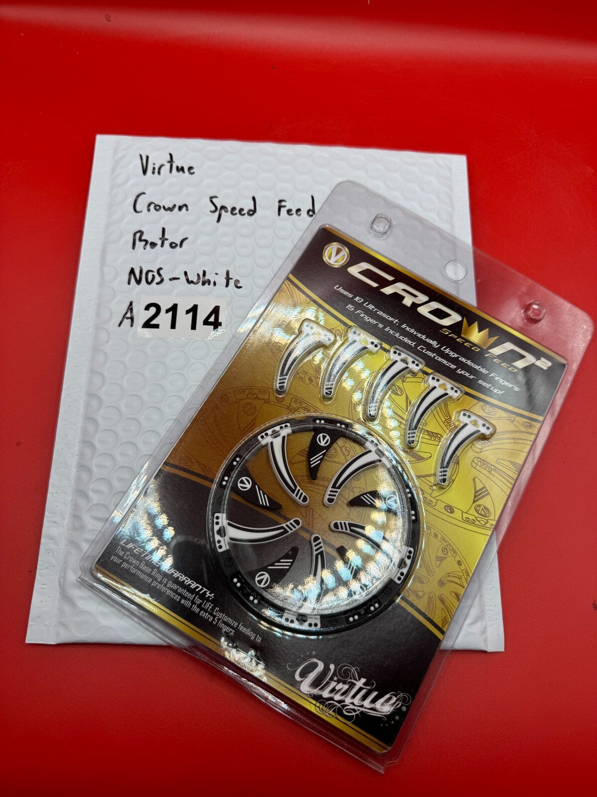 Virtue Crown Speed Feed Rotor  NOS-White - used paintball speed feed - white/black