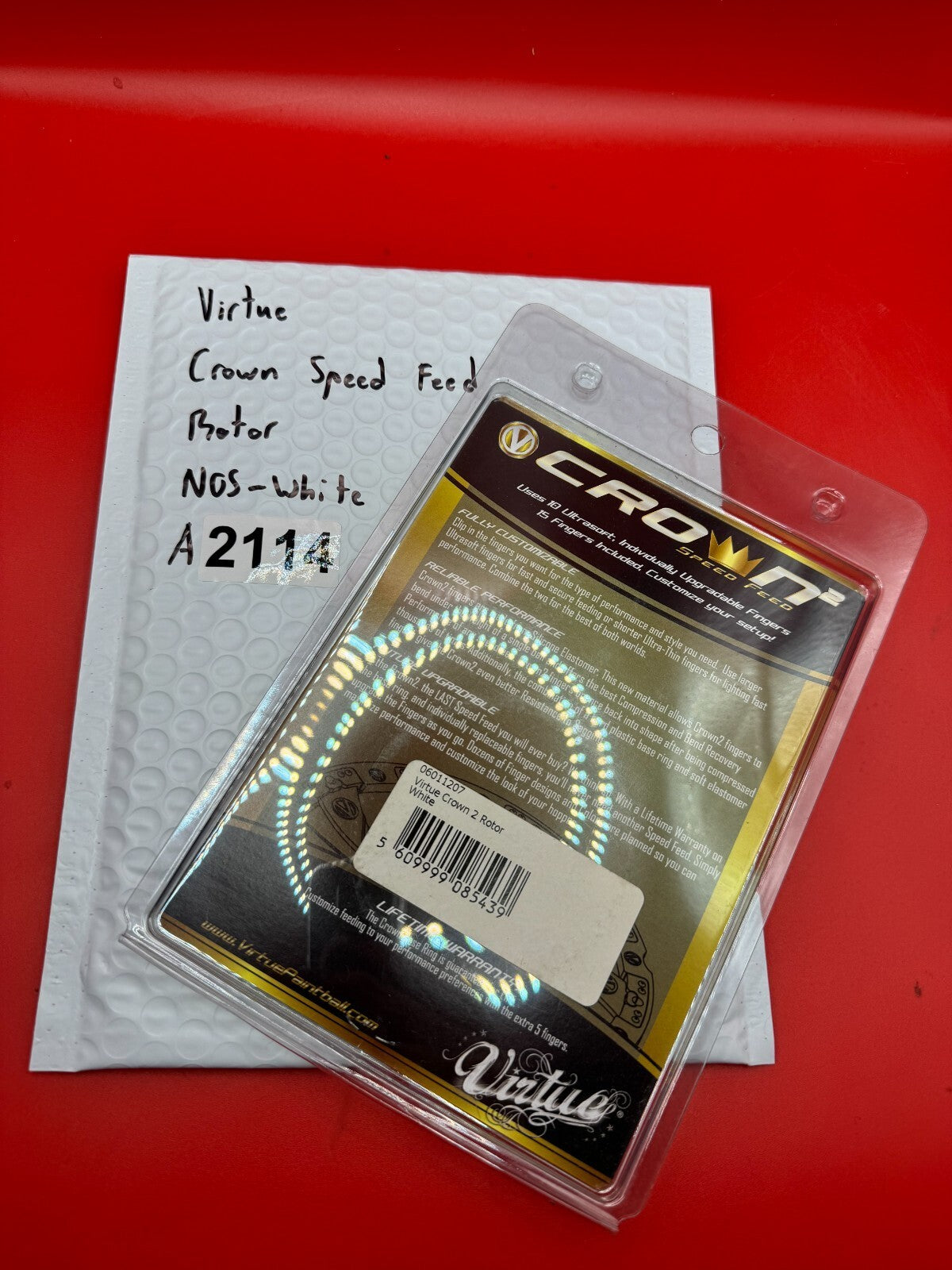 Virtue Crown Speed Feed Rotor  NOS-White - used paintball speed feed - white/black