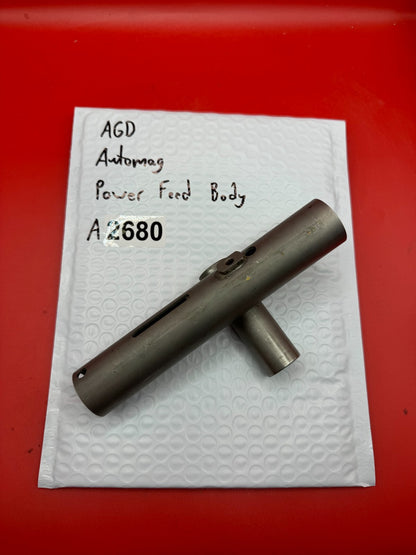 AGD Automag Power Feed Body - used paintball power feed body - gunmetal / dark ano