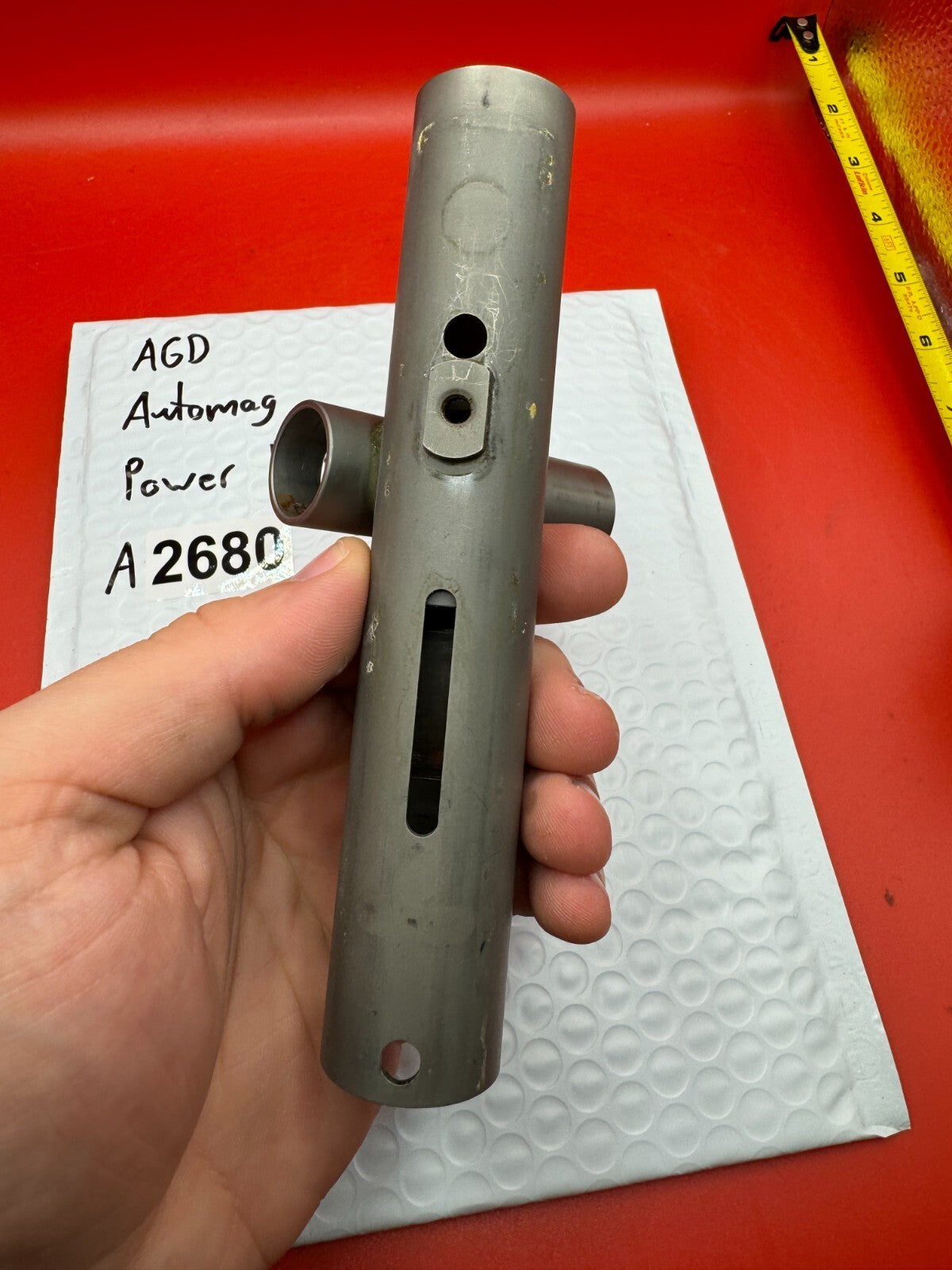 AGD Automag Power Feed Body - used paintball power feed body - gunmetal / dark ano