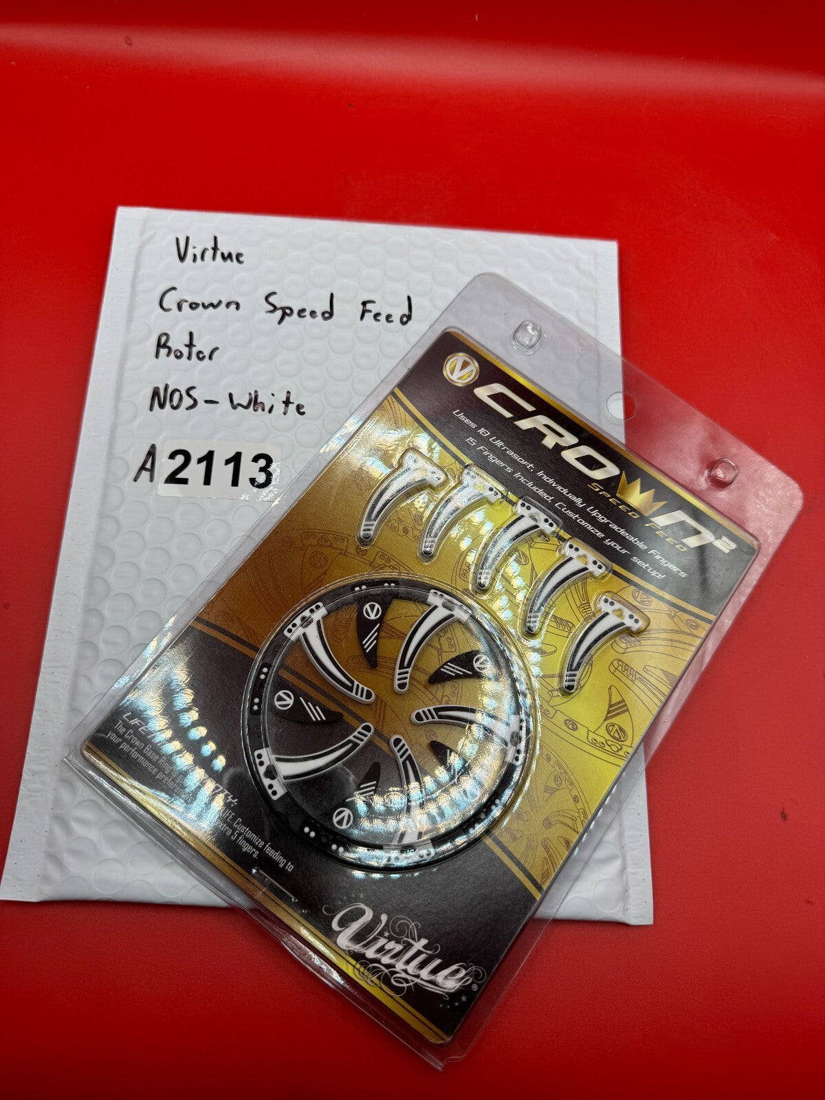 Virtue Crown Speed Feed Rotor  NOS-White - used paintball speed feed - white/black